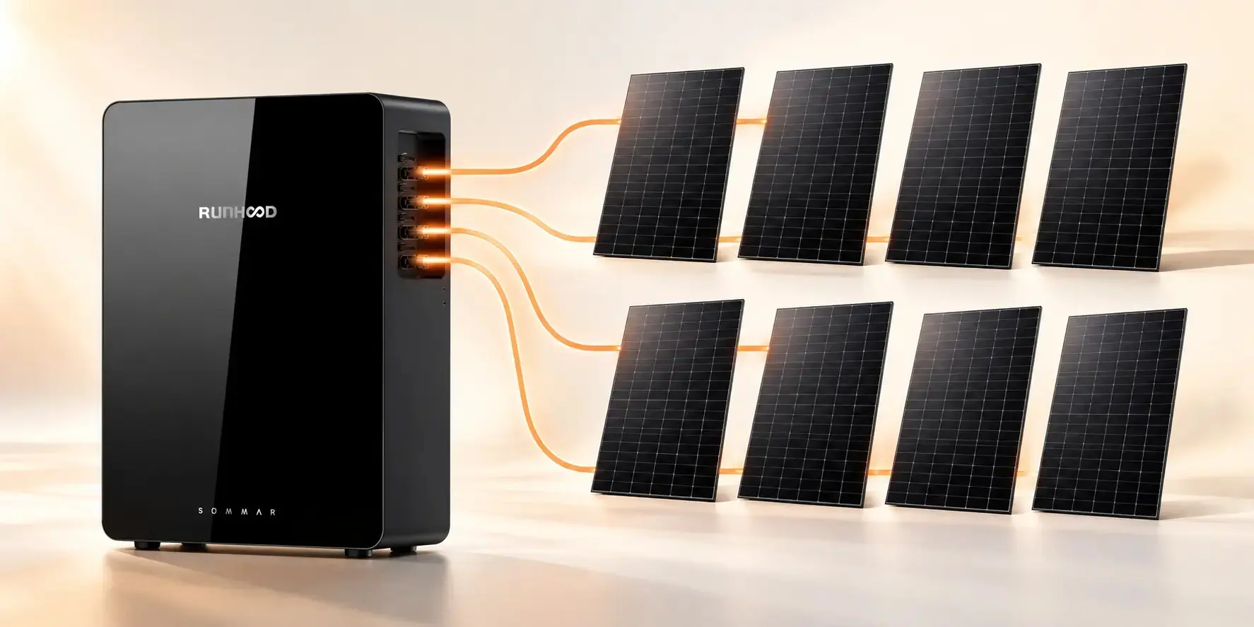 RUNHOOD R5200 DC mit acht Full-Black-Solarmodulen und vier MPPT-Eingängen