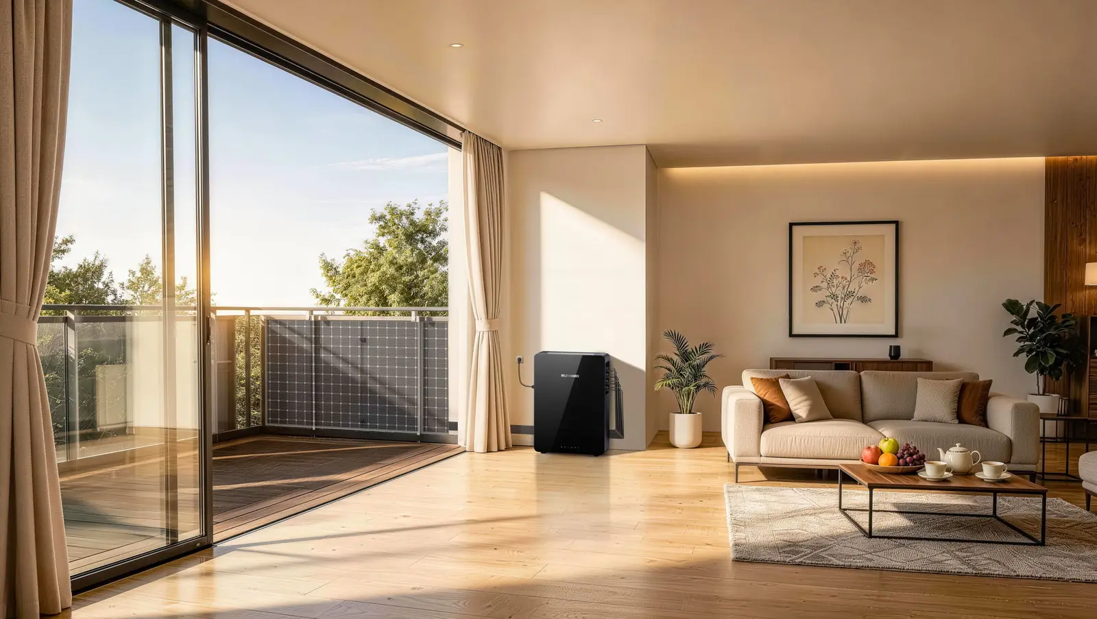 RUNHOOD R5200 DC mit Solarmodulen am Balkon